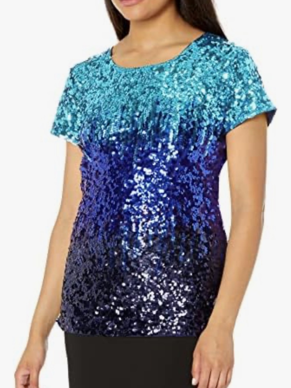 MANER Women’s Full Sequin Tops Glitter Party Short Sleeve Sparkle Blouses XL